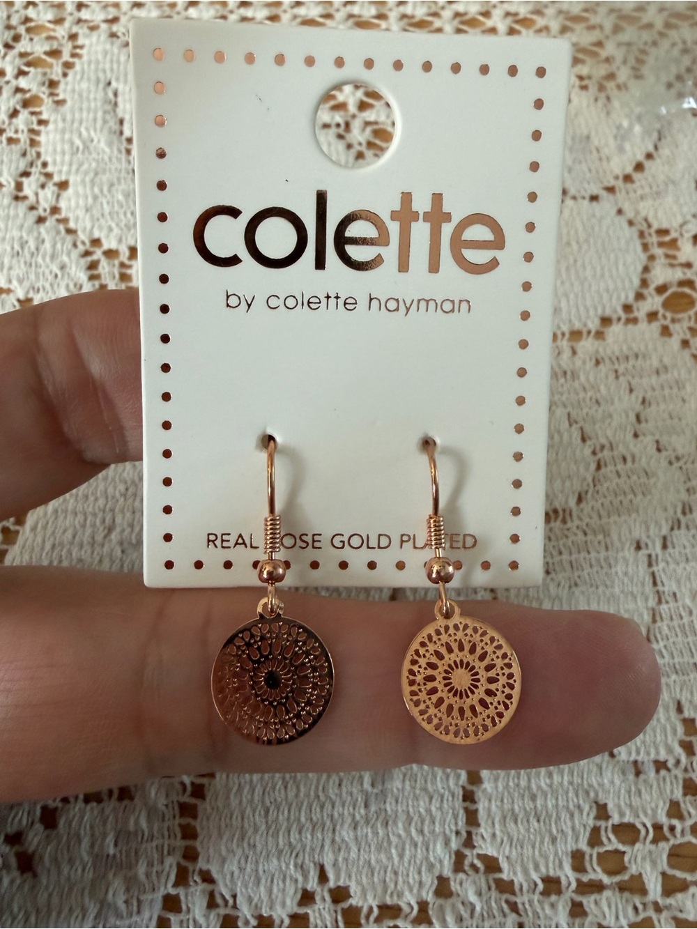 Rose gold plated earrings by Colette